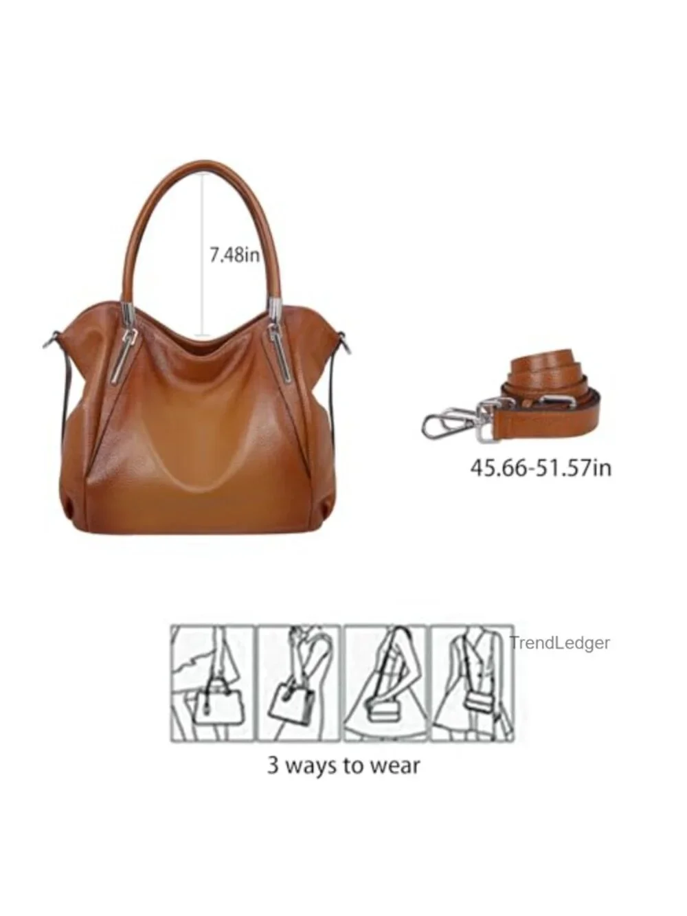 Genuine Leather Top Handle Satchel Crossbody Hobo Bag with Detachable Strap